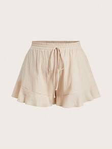 Elaquor Plus Size Women's Solid Color Drawstring Waist Casual Versatile Everyday Shorts - Multicolor - View 3