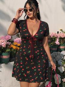GalTyme Plus Size Women's Cherry Print Casual Party Dress - Multicolor - View 7