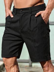 Manfinity CasualCool Men's Black And White Striped Striped Loose Casual Bermuda Shorts City Break Summer World Cup Holiday,Old Money,Daily Leisure, Weekend Trips, Outdoor Activities Office, Travel Expeditions, Relaxed Work Environments Or Semi-Formal Occasions, Boyfriend/Husband Gift, Anniversary /Birthday Gift Party Autumn Vacation Holiday,Wedding,Spring To Summer ,Easter,Y2k,Vintage,Festival,Streetwear,Back To School - Black - View 3