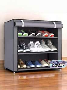 1pc Multi-Layer Dustproof Shoe Rack, No Installation Required, Non-Woven Fabric Shoe Cabinet, Space-Saving, Suitable For Dormitory Entrances. - Multicolor - View 1