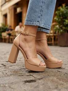Zapatos de Novia Blancos Tacón Alto Elegantes Modernos Cómodos con Flores - Beis - Ver 2