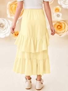 SHEIN Girlism Tween Girl Loose Casual Layered Ruffle Asymmetrical Hem Midi Skirt - Yellow - View 6