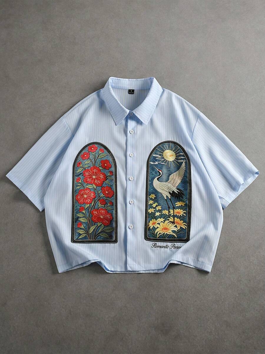 STYNVO 男士舒適面料短袖襯衫,精美印花與刺繡打造高端優雅造型,成功男士襯衫,適合休閒度假、派對聚會、日常辦公、簡約商務,山本風襯衫,適合自穿或送禮給朋友 - 彩色 - 查看 1
