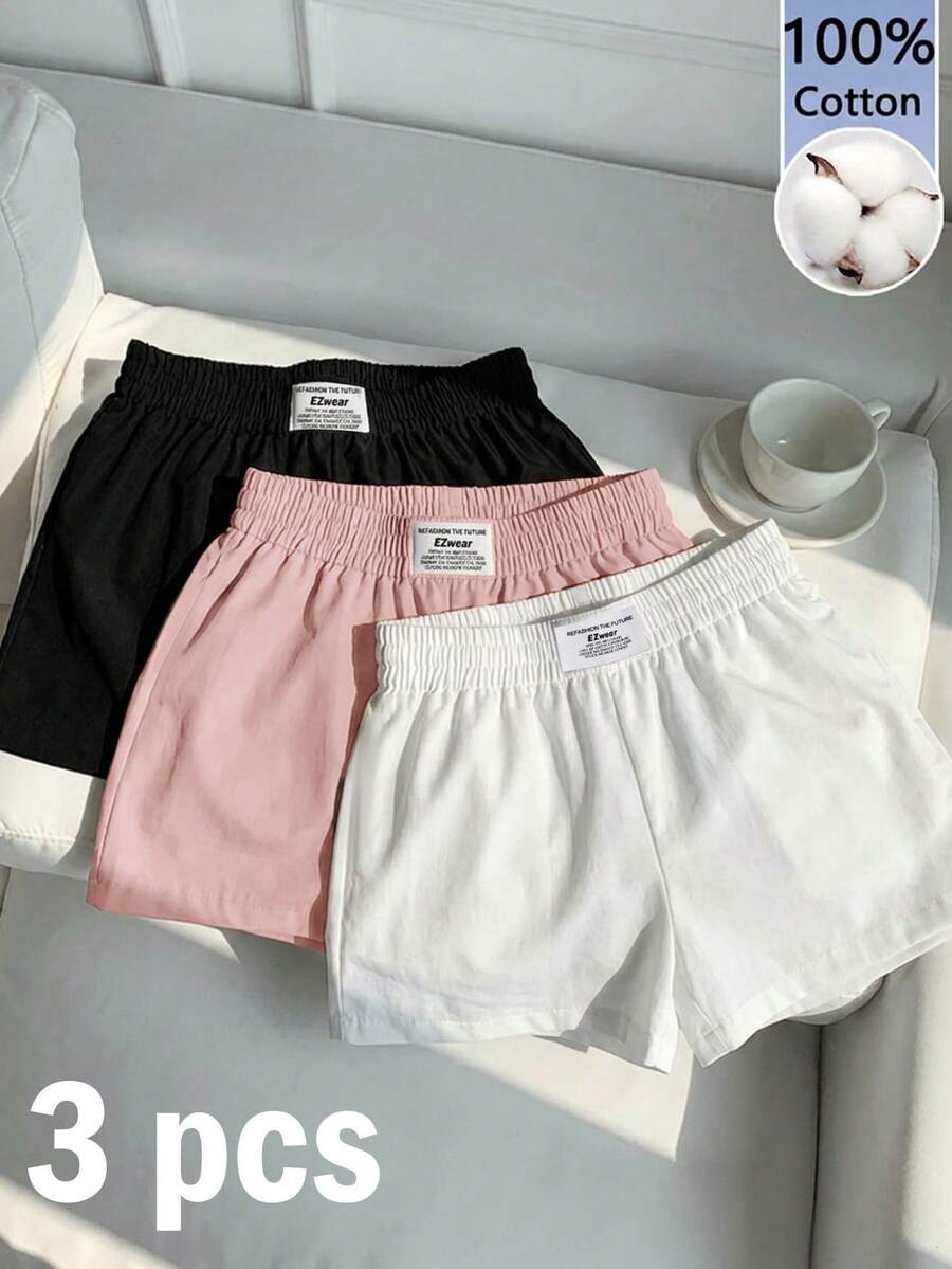 Comfortcana Celana Pendek Wanita Warna Polos 100% Katun, Isi 3 Buah, Cocok untuk Musim Panas - MultiWarna - View 1