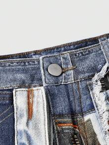 ROMWE Avant Plus Size Women's Y2K Millennium Patchwork Ultra Short Denim Shorts - Blue - View 3