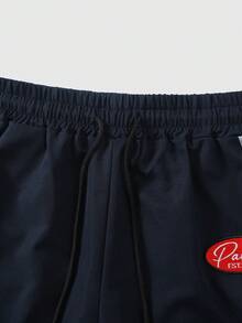 PAVTROS 男士青年时尚街头风短袖衬衫短裤套装（2件套），梭织面料，抗皱，缎带装饰，复古街头风，复古，运动，休闲，复古街头风，复古，朋克，Y2K，修身混搭风格爱好者服装，说唱歌手装扮，节日礼物，男友礼物 - 藏蓝色 - 查看 5