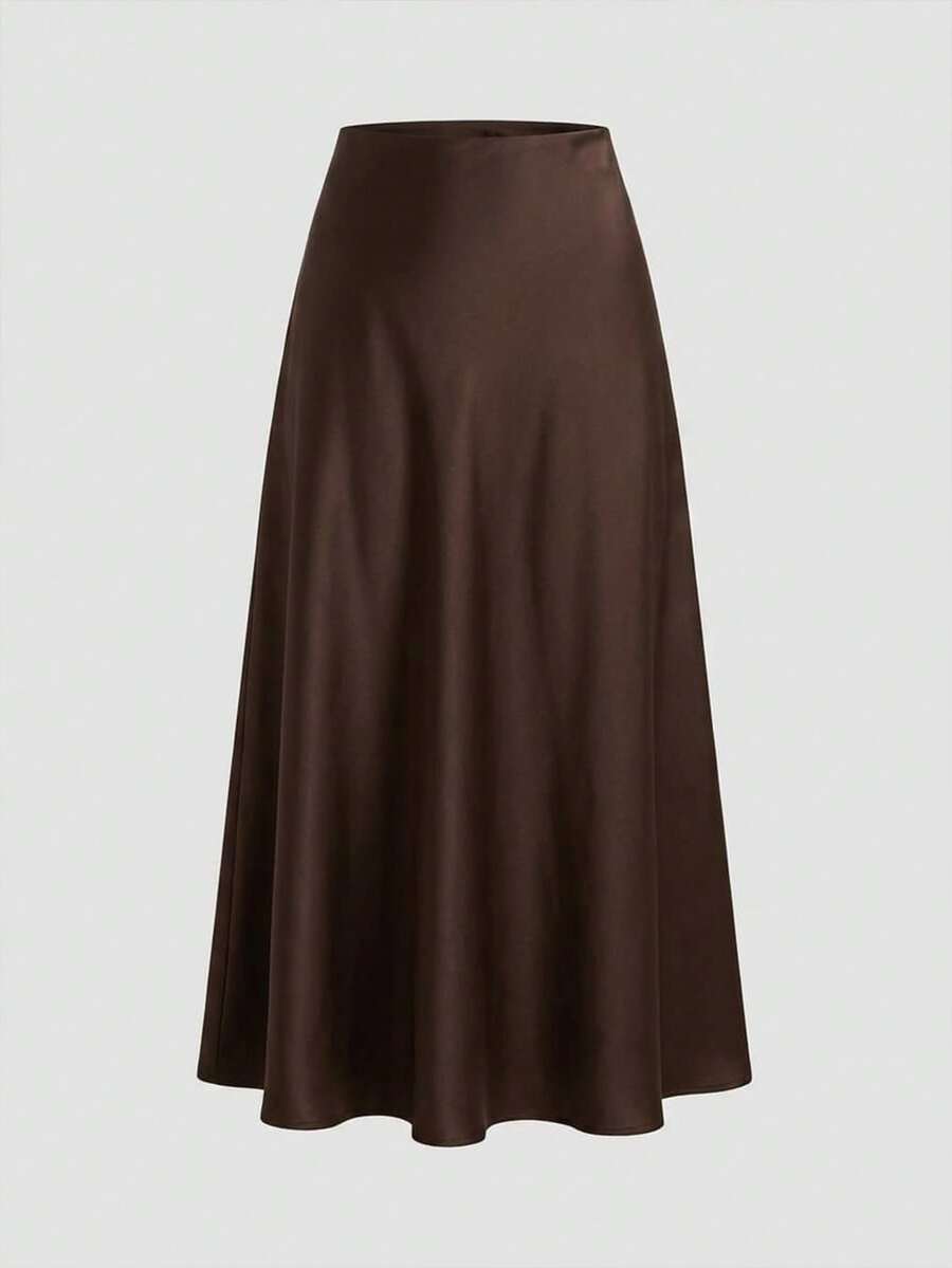 Firerie Women's Solid Color Casual Versatile Date/Travel A-Line Skirt - Coffee Brown - View 1