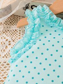 SHEIN Genkimix Kids Girls' Fashion Ruffle Trim Pullover Tank Top, Summer - Blue - View 5