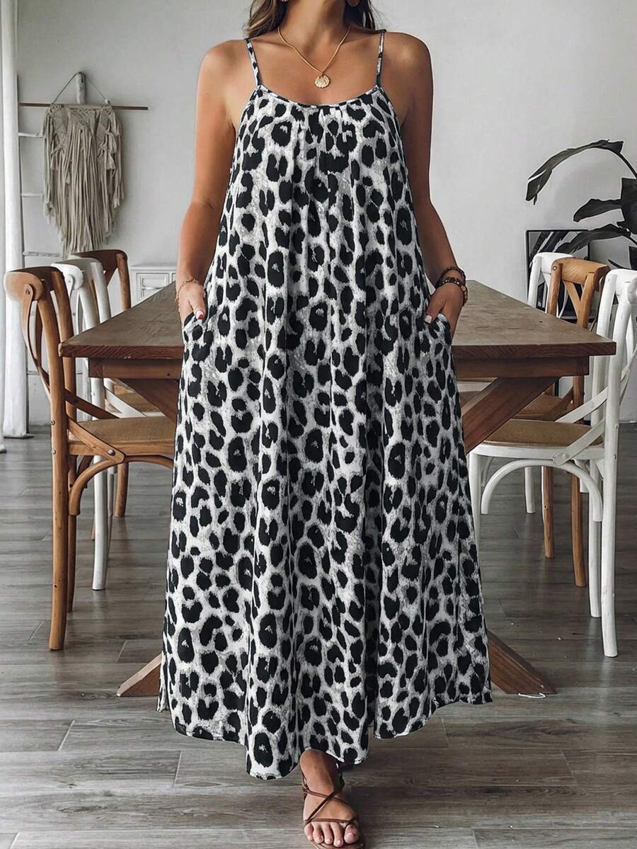 SHEIN VCAY Casual Minimalist Leopard Print Pattern Plus Size Dress Suitable For Summer - Multicolor - View 1
