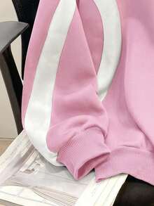 SHEIN Sudadera holgada casual con estampado de letras y bloques de color para niña preadolescente en otoño/invierno - Rosa - Ver 5