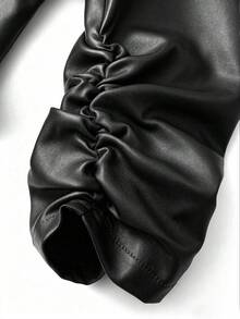 SHEIN Clasi Plus Size Women's PU Leather Casual Jacket With Buttons, Ruched Cuffs, Suitable For Commuting - Black - View 6