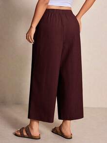 Elaquor Plus Size Women's Solid Color Drawstring Waist Casual Versatile Daily Wear Wide Leg Pants Trail Ride Burgundy Summer - Red Violet - View 3
