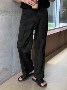 DAZY Long Striped Pleated Design Men's Pants Fall - Black - View 6
