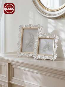 Madebyblanc 1PC Resin White Gold Trim 3D Daisy Flower Pattern Square Photo Frame Horizontal Vertical Dual Use Home Desktop Display Picture Frame Decorative Photography Accessories Holiday Gift Idea Room Decor Ornament - one-size - View 1