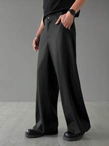 SLATEMANN Men's Solid Color Pocket Wide Leg Loose Casual Long Pants - Black - View 5