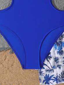 SHEIN 2 Peças Maiô de Uma Peça para Adolescentes Meninas/Com Saia Babado na Barra/Maiô de Uma Peça com Babado Sem Barra/Moda Casual Requintada Elegante Adequada para Natação Adequada para Férias de Verão Praia de Verão Piscina Piscina Férias de Verão Festa Casual Férias - Azul Royal - Visão 4