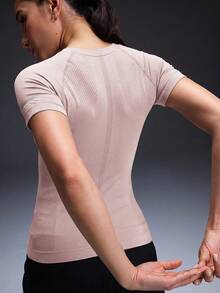 Powerista Women's Round Neck Short Sleeve Slim Fit Sports T-Shirt - Khaki - View 3