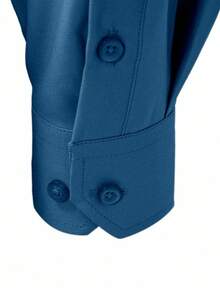 Manfinity Mode Men's Long Sleeve Single-Breasted Solid Color Minimalist Shirt, Formal - Teal Blue - View 7