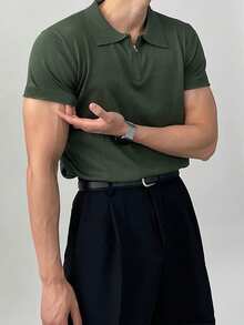 DAZY Men's Polo Collar Half-Zip Short Sleeve Knit Top, Back To School Easter - Green - View 6
