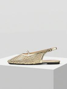 Mnmlis Exquisite gewebte Cut Out flache Damenschuhe, modisch und bequem, elegante flache Schuhe mit eckiger Zehenpartie - Gold - Übersicht 7