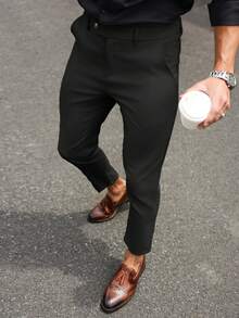 Manfinity Mode Men's Solid Color Minimalist Casual Black Formal Pants, Old Money Style, Ceremony - Black - View 3