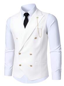 Manfinity Bizformal Men's White Woven Twill Business Fashion Suit Vest, Formal - White - View 5