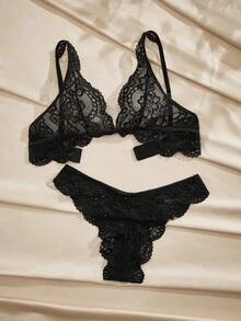 Slumberist 女士时尚性感蕾丝内衣套装（上衣和下装）外出内衣 - 黑色 - 查看 4