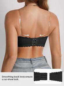 DesireSculpt Women's Lace Strapless Bra,Black Summer Tight Sport Floral Print Non-Wired Seamless Push-Up Anti-Sagging Bandeau Bra With Adjustable Straps,1pc - Black - View 2