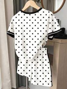 SHEIN LMoss Kids 少女休閒時尚圓領短袖波點T恤與休閒短褲兩件套，適合夏季、休閒放鬆、返鄉 - 彩色 - 查看 5