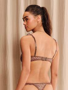 lacRébo Brown Floral Polka Dot Lace Underwired Bra With Ruffle Straps And Sexy Matching Thong - Brown - View 2