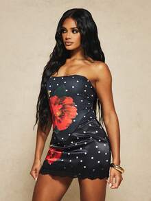 MISSGUIDED X Carli Bybel Strapless Printed Corset Top With Floral Polka Dot Pattern - Black - View 5