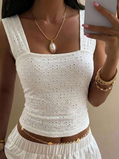 DAZY Atasan Tank Top Wanita Kasual Musim Panas Serbaguna Warna Polos Bertekstur untuk Liburan, Atasan Lucu
