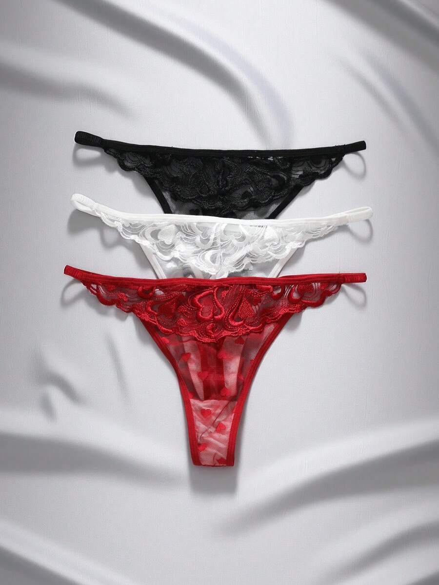 EmpressEnvy Multi-Color Assorted Women's Lace Thongs 3-Piece Set - Multicolor - View 1