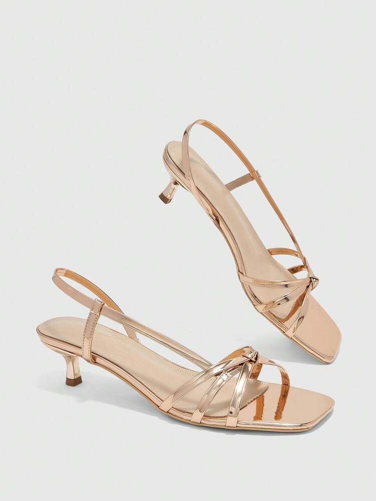 CUCCOO BIZCHIC Women Shoes Spring And Summer New Champagne Thin Strip Open-Toed Women's Middle Heel Sandals Simple, Fashionable And Comfortable Daily Versatile Commuting Women's Sandals Women's Shoes