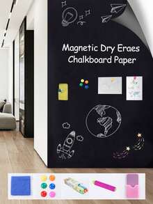 JILLYJOLLY 1pc Magnetic Dry Erase Chalkboard Contact Paper Roll Self Adhesive Chalk Paper Removable Blackboard Wall Sticker, 40*60cm/15.7*23.6in, Graffiti Sticker, Use For Office/Teaching,School Supplies,Back To School - multicolor - View 3