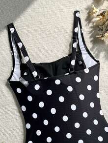 Swim Vcay Women's Polka Dot Halter One-Piece Swimsuit, Suitable For Beach Vacation, Pool Party, Beach Party - Black - View 7