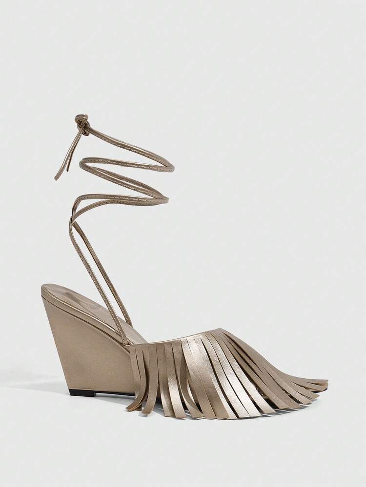 CUCCOO SZL Women's Elegant Fashion High Heel Sandals With Tassel And Buckle Design Spring Shoes Prom Heels Summer Shoes