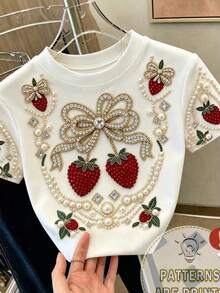 Resyla Summer Casual Strawberry Print Short T-Shirt - Pink - View 4