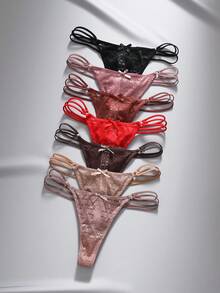EmpressEnvy 7pcs/Set Romantic Sexy Lace Bow G-String Lingerie Bowknot - Multicolor - View 1