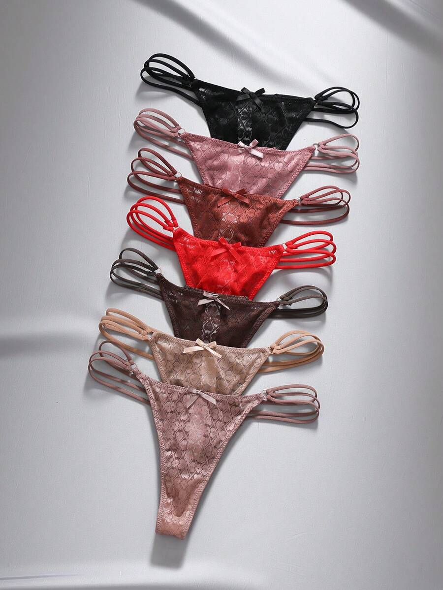 EmpressEnvy 7pcs/Set Romantic Sexy Lace Bow G-String Lingerie Bowknot - Multicolor - View 1