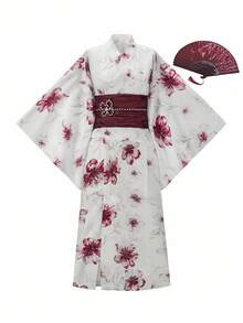 Irokai 日本传统女士蓝色印花和服浴衣 - 紅色 - 查看 1