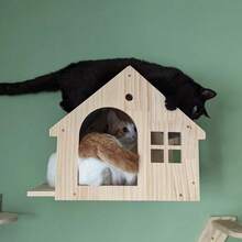 1pc Wall Mounted Cat Tree, Wooden Cat Ladder Steps, Cat Villa For Playing, Climbing And Resting, Easy To Assemble, Max Load 12kg (26lb) - Apricot - View 3