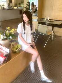 DAZY 女款彼得潘領格紋休閒韓系學院風襯衫 - 米色 - 查看 2