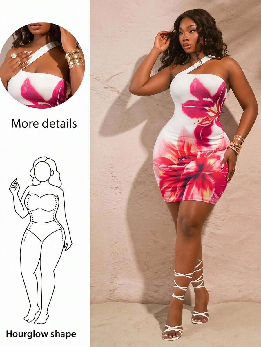 Hourglow Vestido curto feminino plus size com estampa floral, adequado para uso diário, festival de música, concerto, festa de carnaval, férias na praia, noite de encontro, aniversário, roupa para despedida de solteira, clube, fofo, casual, compras, streetwear, sair, fácil de combinar e parece , realça seu corpo, embeleza a figura