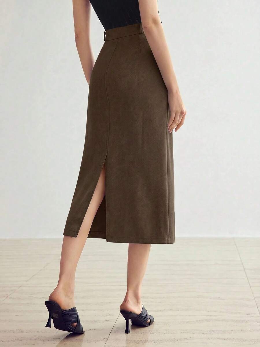 MOTF PREMIUM COMMUTER SLIT STRAIGHT SKIRT - Coffee Brown - View 2