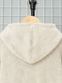 SHEIN 男童休閒刺繡雙面抓絨連帽套頭針織衛衣，秋冬款 - 杏色 - 查看 3