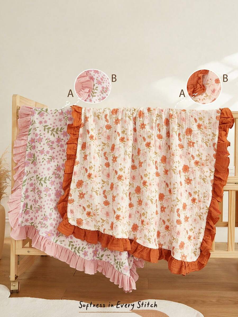 Cozy Pixies 1 Pieza Manta de Encaje con Estampado Floral para Todas las Estaciones, Cómoda y Suave, Adecuada para Uso Diario de Recién Nacidos y Adecuada para Regalar a Recién Nacidos [Oeko-Tex] Certificación - Multicolor - Ver 1