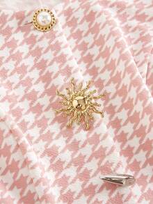 SHEIN Girlism Kinder Teenager Mädchen Frühling/Sommer Neu Gewebtes Hahnentritt-Muster Einreihige Vintage Elegante Lässige Pendler Ärmellos Knopf Weste Und Lange Hose Set, Metallknopf Verschluss, Elegantes Vintage Set, Schulanfang Saison - Pink - Übersicht 5