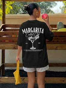 Muchica Oversize T-Shirts Casual Minimalist Graphic Round Neck Short Sleeve Extra Loose Plus Size T-Shirt - Black - View 5