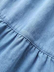 SHEIN Maternity Summer Casual Daily Washed Denim Sleeveless Dress With Ruffle Hem - Blue - View 6